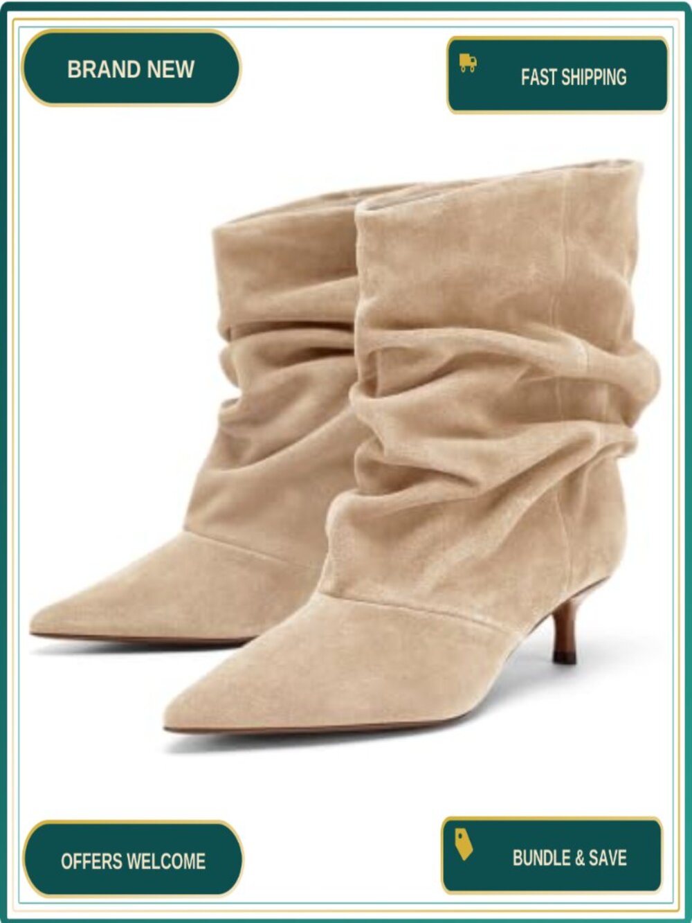 Slouchy Ankle Boots Kitten Heel Pointed Toe Pull On Faux Suede Women's Booties
